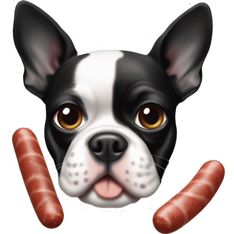 Boston terrier black & white with sausage emoji