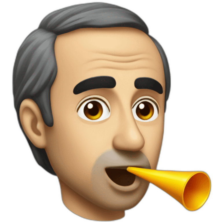 Eric Zemmour blowing on a party blower emoji