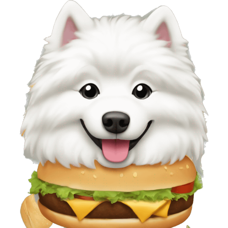 Samoyed in middle of a Hamburger  emoji