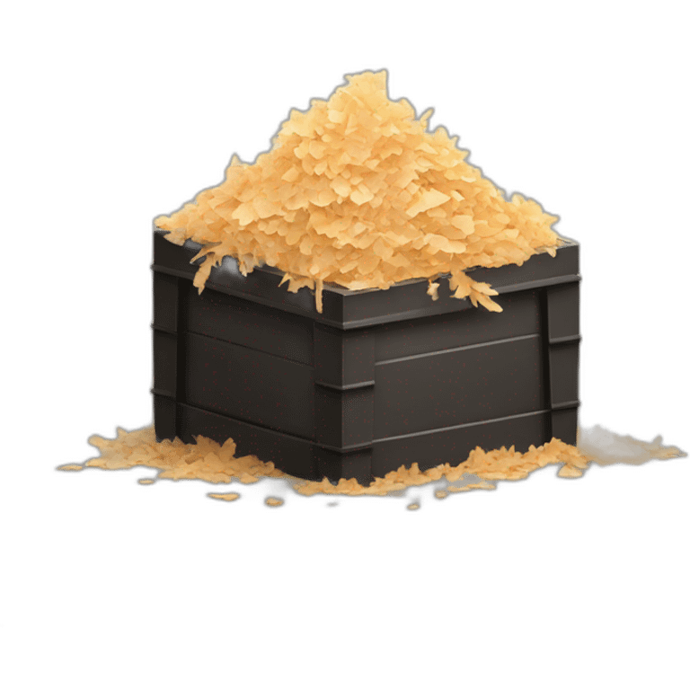 Dark cubic container filled with wood shavings emoji