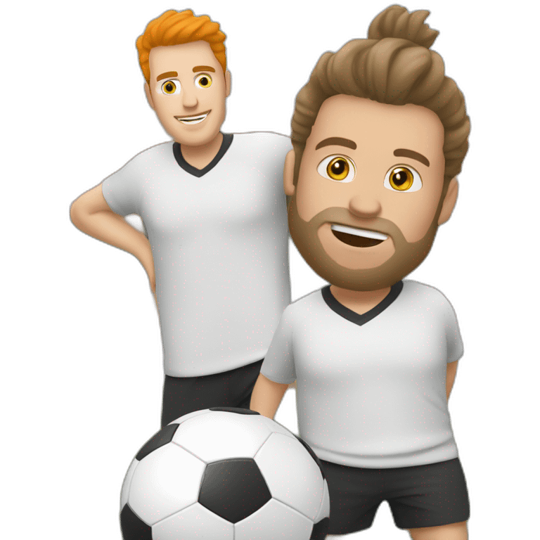 Fat white man play soccer orange haïr brun emoji