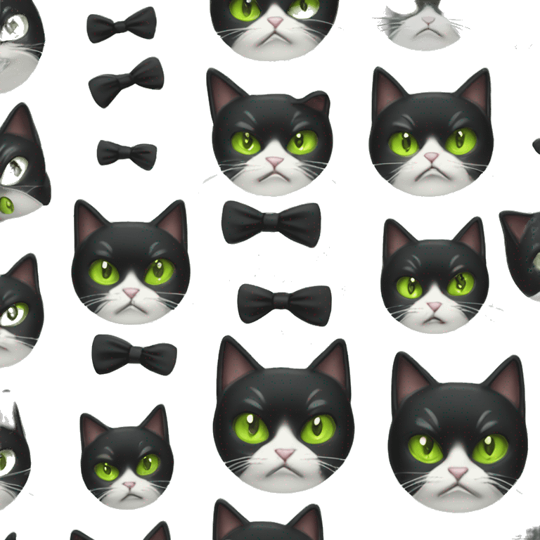 Angry tuxedo Cat with triangular chin marking and lime green eyes emoji