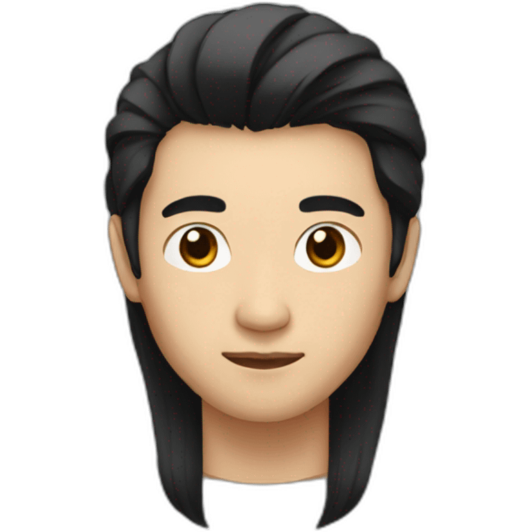 Asian man with long black hair with a cut emoji