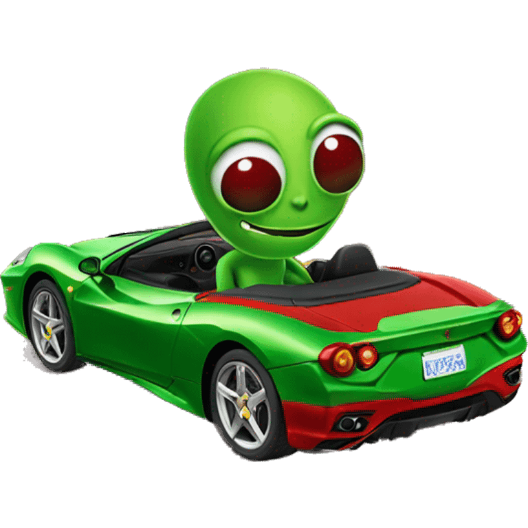 Make me a green alien in a red Ferrari convertible emoji