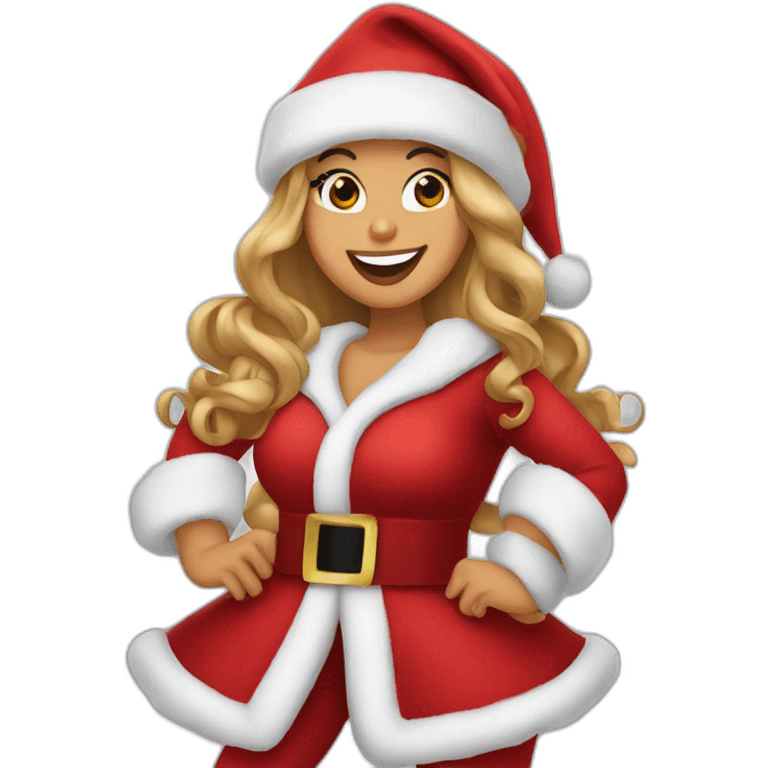 Mariah Carey dressed as Santa singing emoji