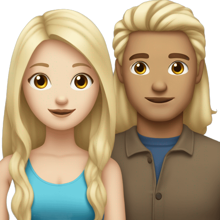 white girl with blonde hair and white man with brown hair both have blue eyes together emoji