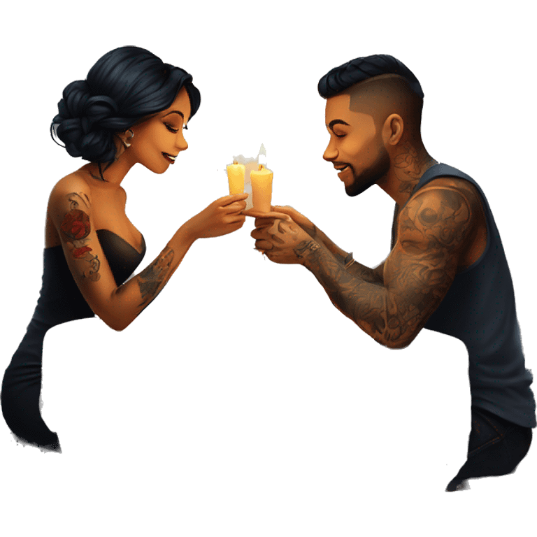 romantic candle light dinner for beautiful tattooed couple emoji