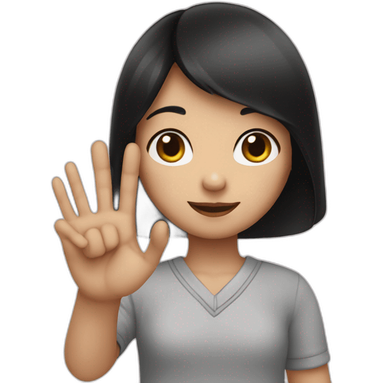 Small white skin black haired girl showing 3 fingers emoji