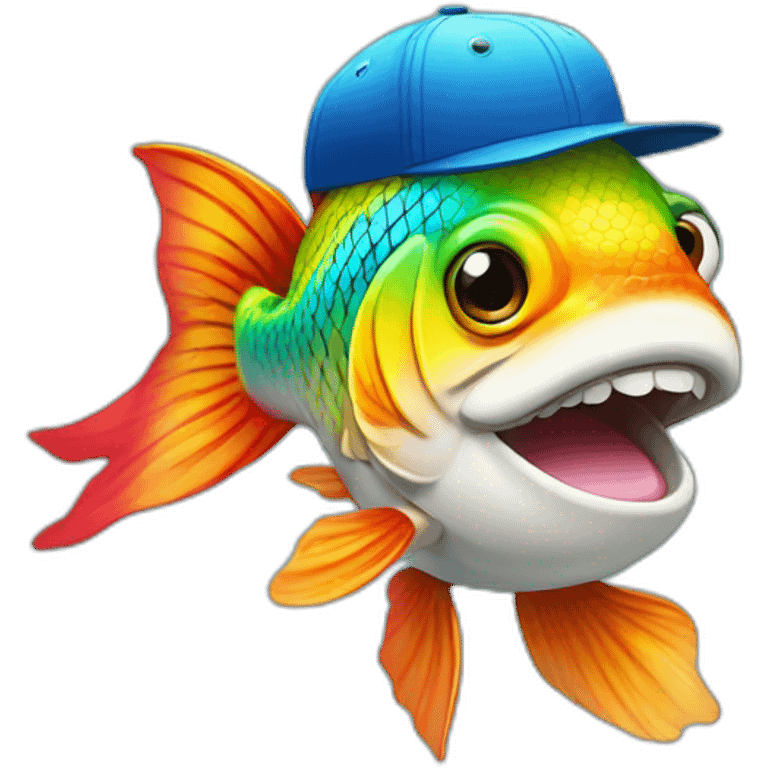 Fish with a rainbow colored baseball cap emoji