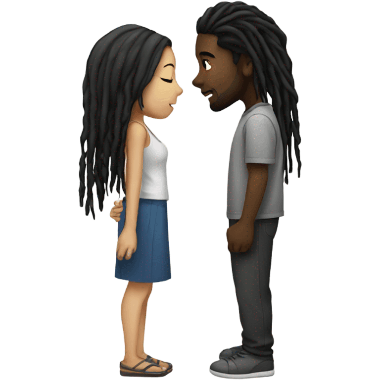 Black guy with black dreads kissing Asian girl emoji