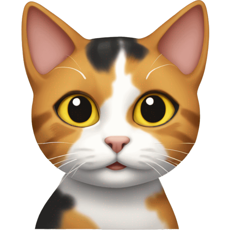 Calico cat with a sign that says good morning emoji