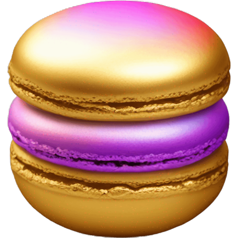 Realistic metallic gold macaroon with gradient colorful filling  emoji