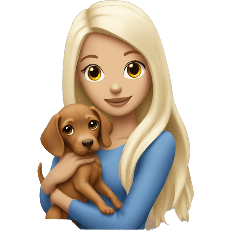 Pretty tan girl with long white blonde hair with vizsla puppy emoji