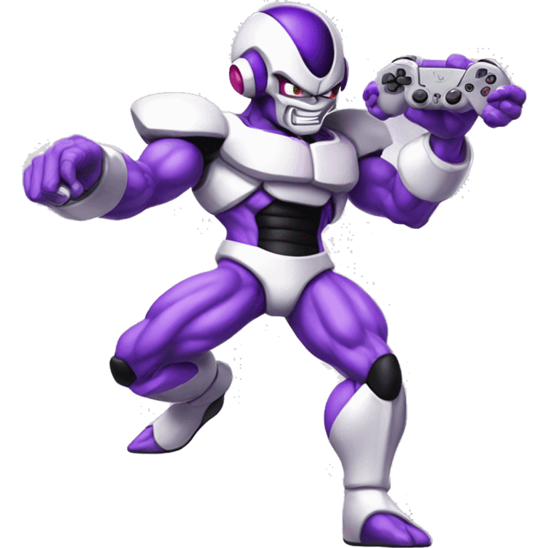 Purple Frieza holding a ps5 controller, iOS style emoji  emoji