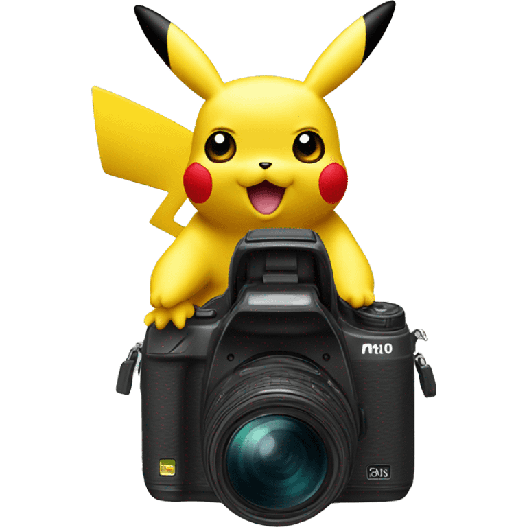 Pikachu holding Canon M50 camera emoji