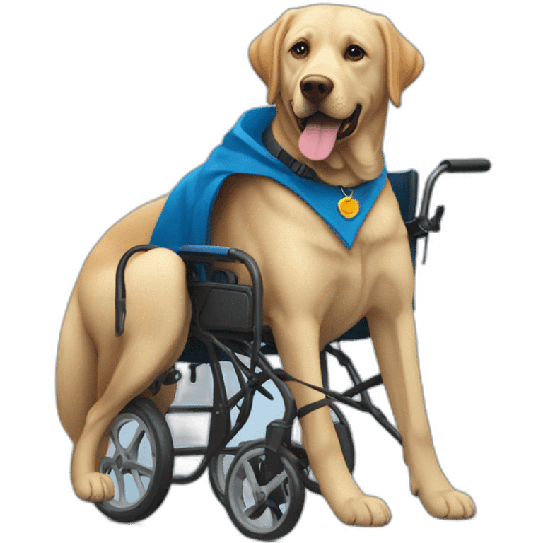 Labrador avec une cape bleu et personne en fauteuil roulant emoji