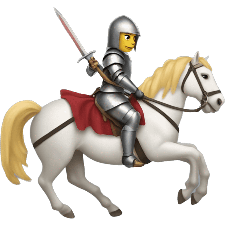 Woman knight riding horse paintbrush lance emoji