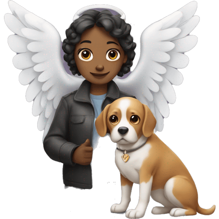 woman with a dog with angel wings emoji