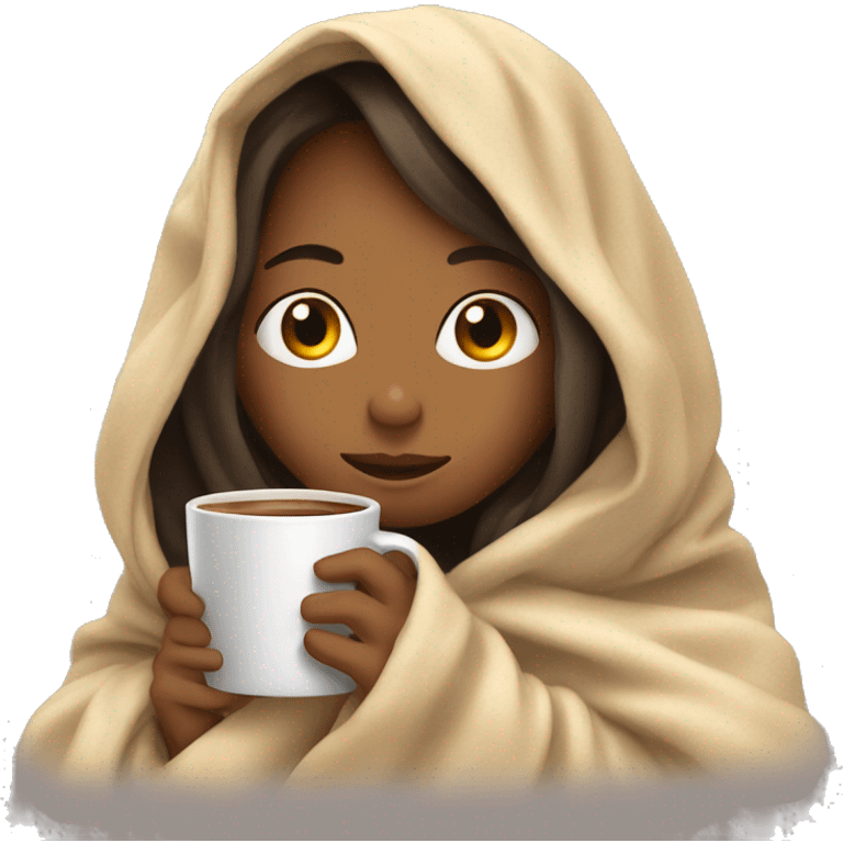 girl inside a blanket sipping coffee eyes closed emoji