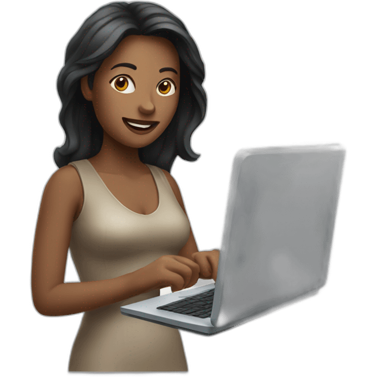 woman with computer and iphone emoji