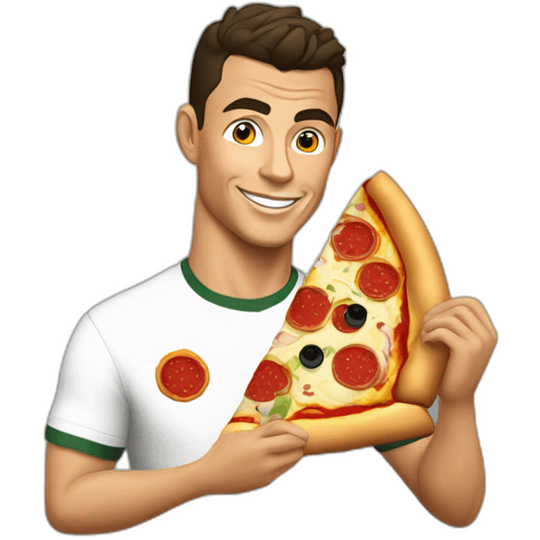 Cristiano Ronaldo in a Pizza House T-shirt eat pizza emoji