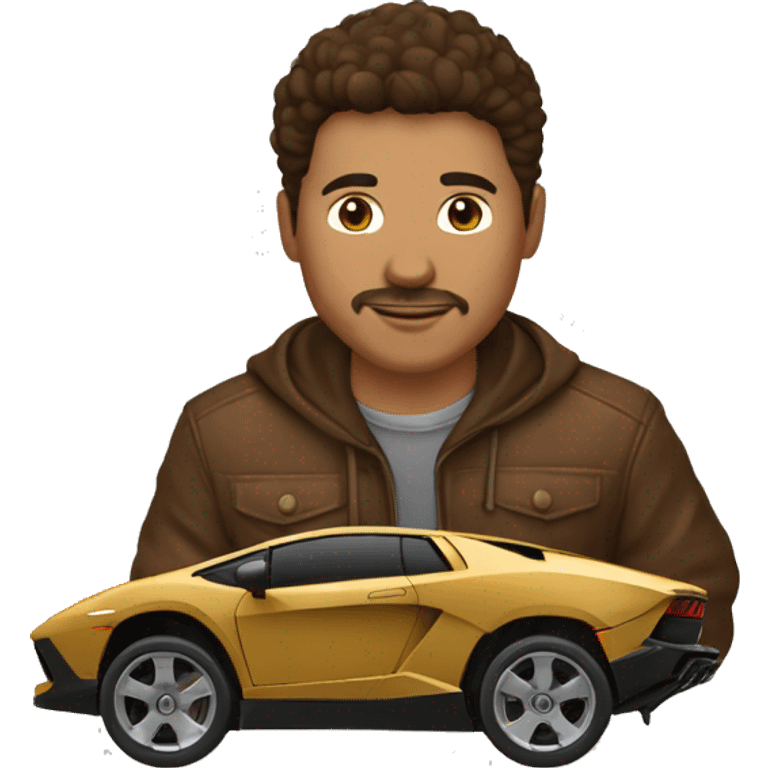 Adolecente de pelo corto y marrón y de fondo un Lamborghini emoji