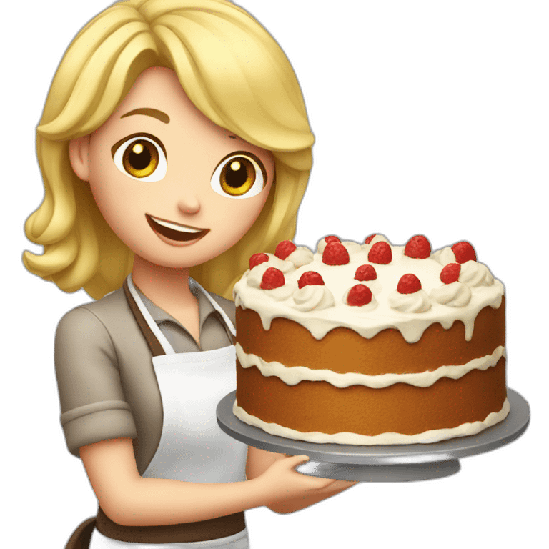 Blond girl in apron makes cake emoji