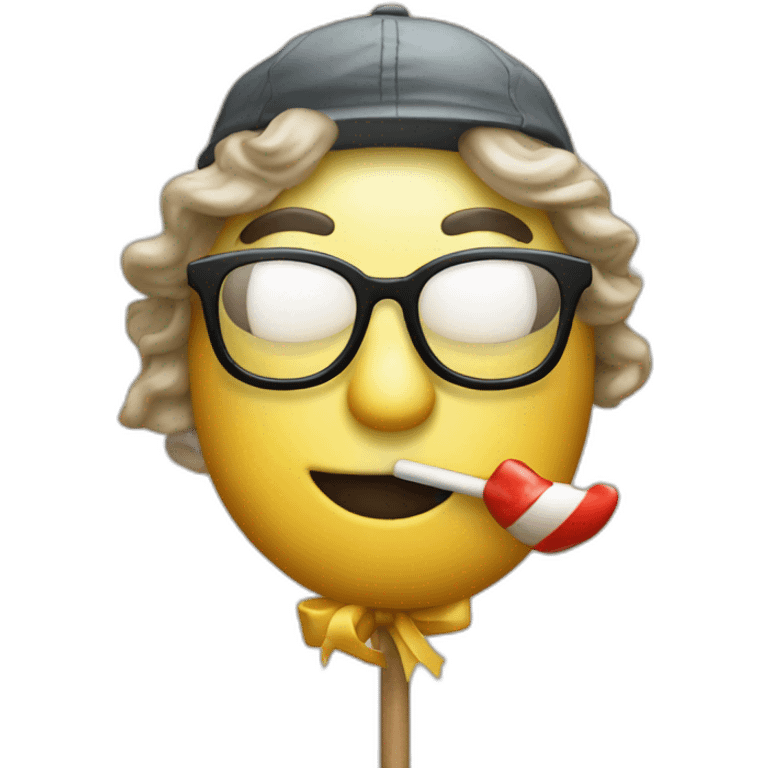 nerd emoji with propeller-hat holding a lollipop emoji