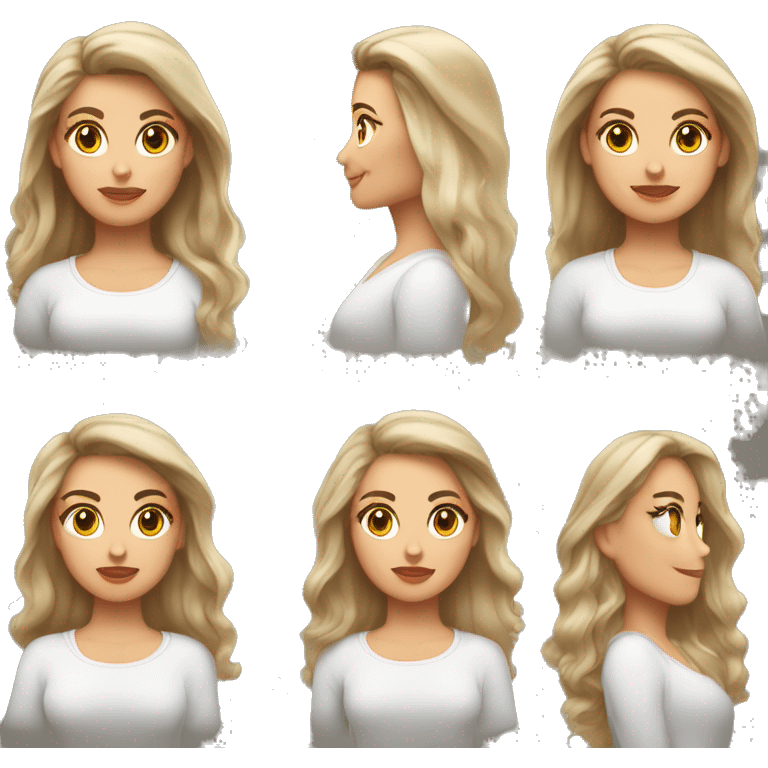 Mujer de piel blanca con pelo a la altura de los hombros , su pelo color balayage. De ojos marrones y con remera emoji