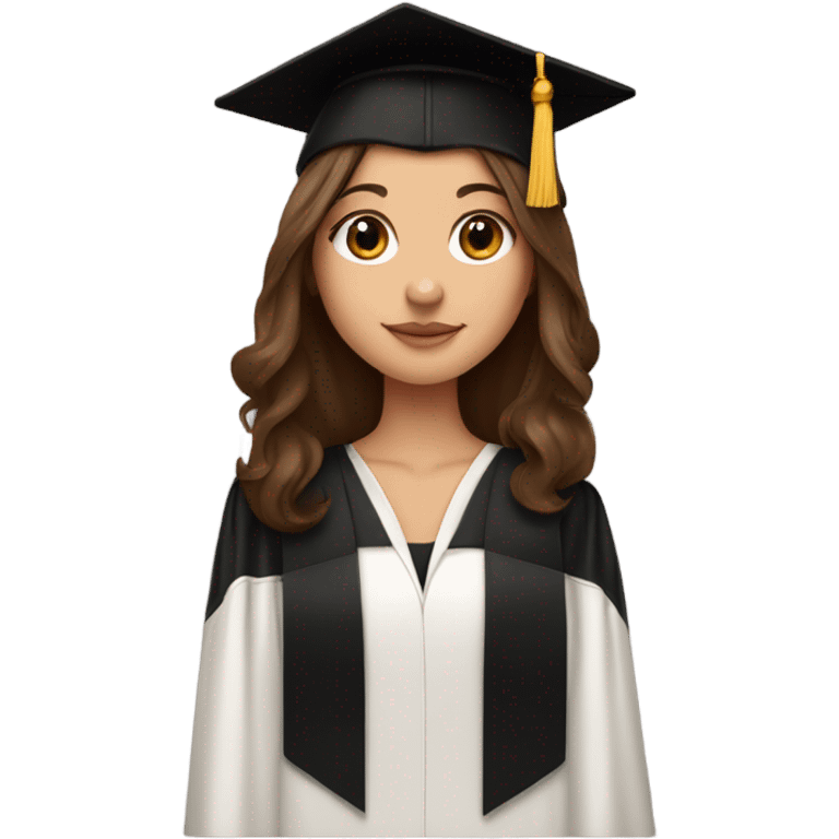 Brown haired white girl in graduation cap holding black long haired dachshund  emoji