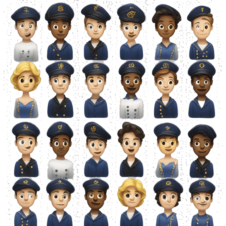 A musical theatre set with actors on it in sailor outfits emoji