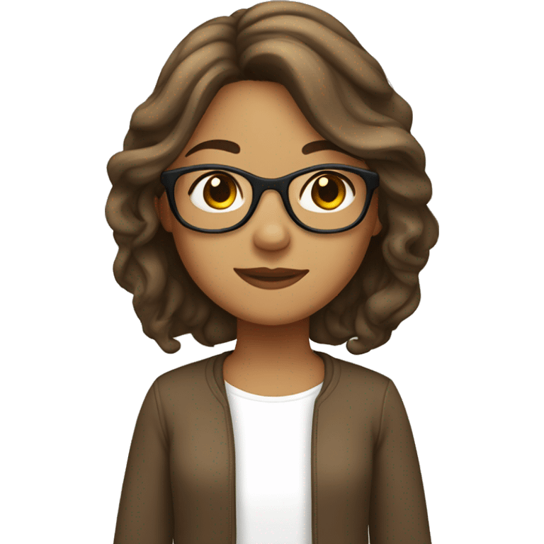 tan girl with brown shoulder-length hair and glasses emoji