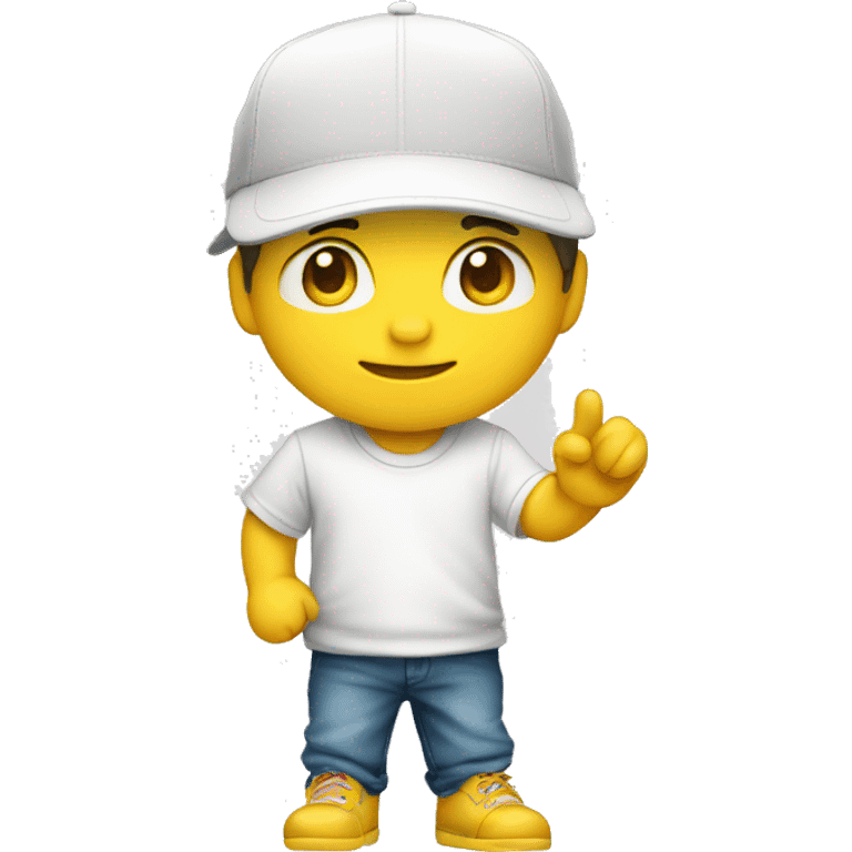 Niño blanco saludando con gorra amarilla emoji