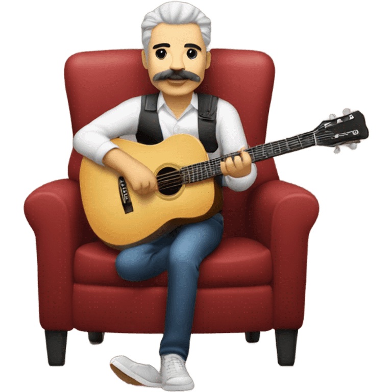 Señor con pelo y bigote blanco tocando guitarra sentado en una silla emoji