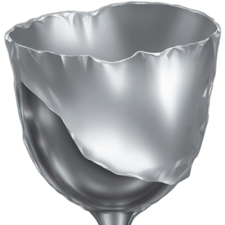 A layer of A reflective, very crinkled and wrinkled aluminum foil hides a wine glass shape, like a stemmed wine glass  covering it emoji