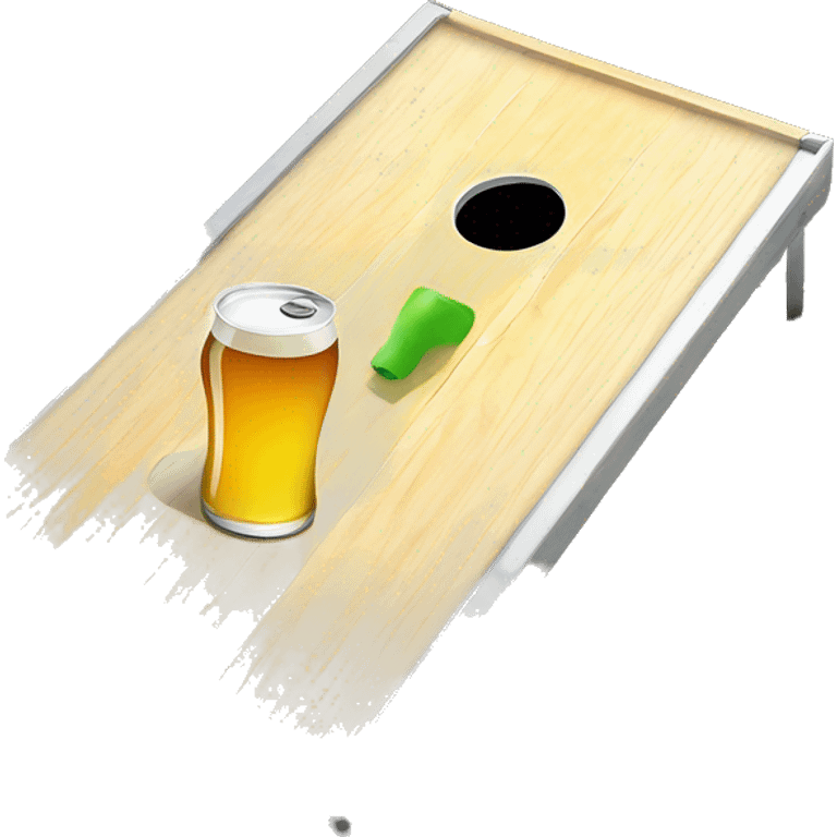 Cornhole board with a beer can placed next to it emoji