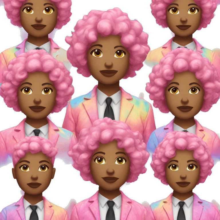 Plus size black woman with pink curly short hair and a tie dye jacket  emoji