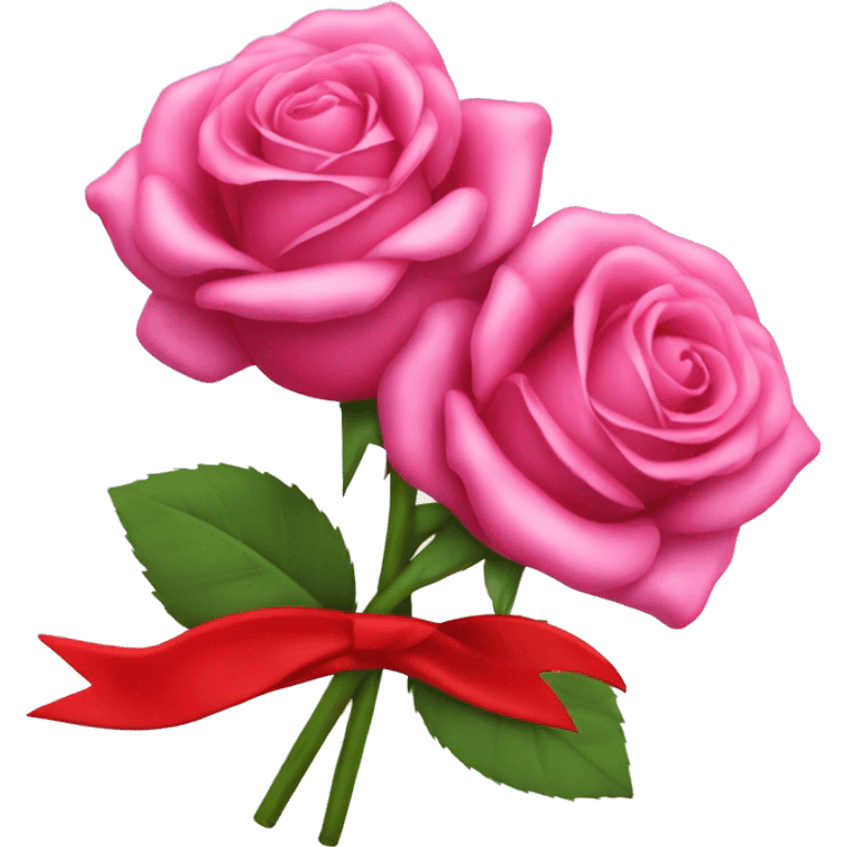 pink roses with red ribbon around the stems emoji