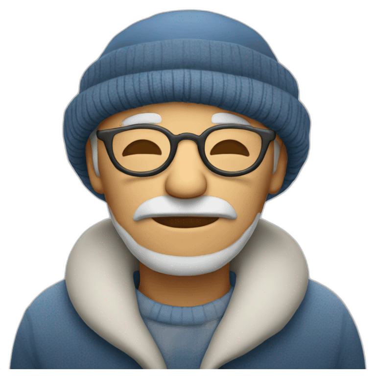 Old man with glasses reading and wearing sleeping hat emoji