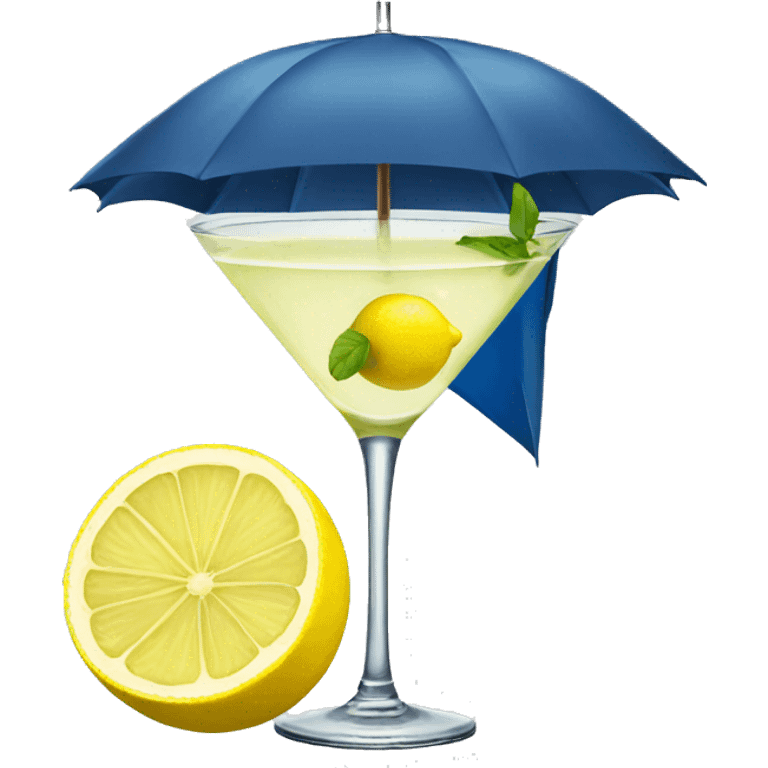 Martini with cut lemon and umbrella on top emoji