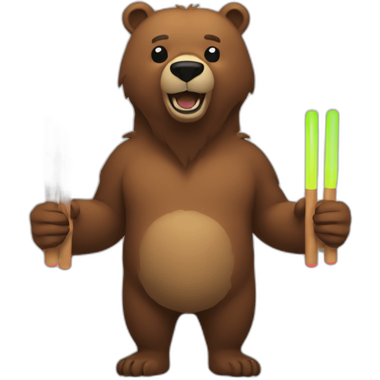 Grizzly with 2 glow sticks in hands emoji