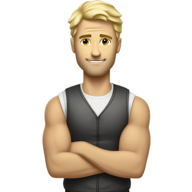 cool man arms crossed, white man, blond, in vest, sporty` emoji