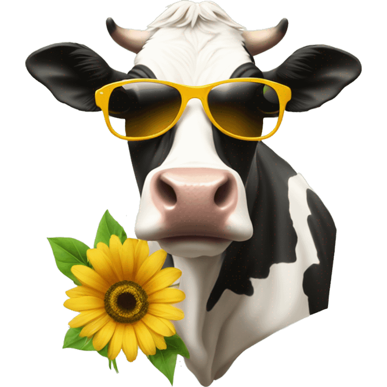 cow eating flower while wearing sunglasses  emoji