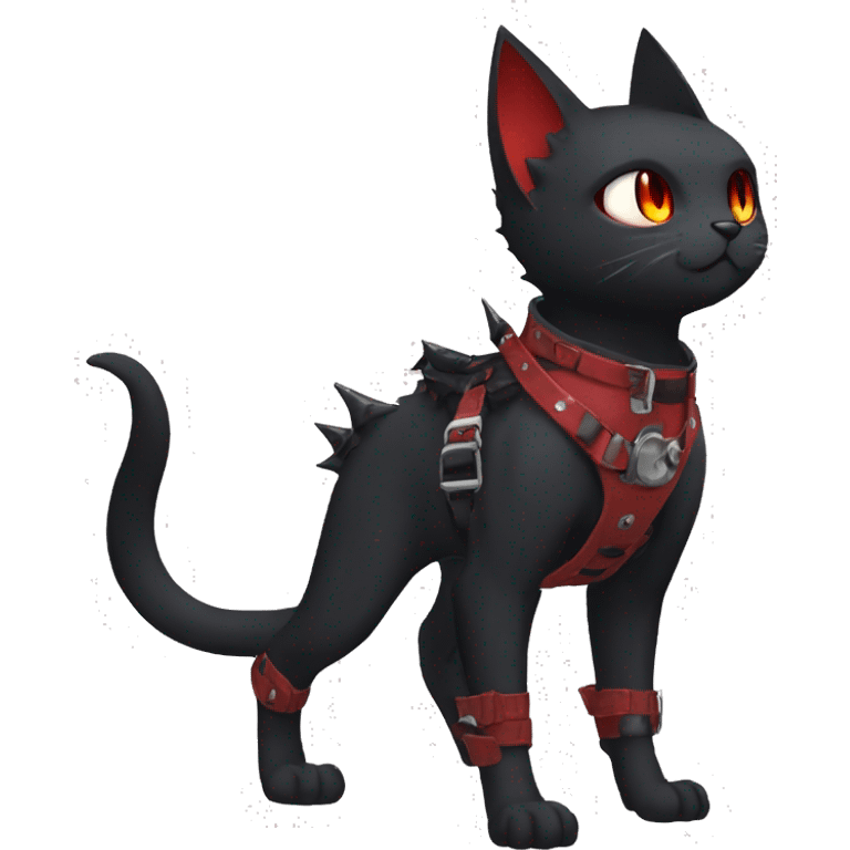 cool edgy black punk red ethereal fantasy nargacuga-bat-cat-Fakemon collar harness full body emoji