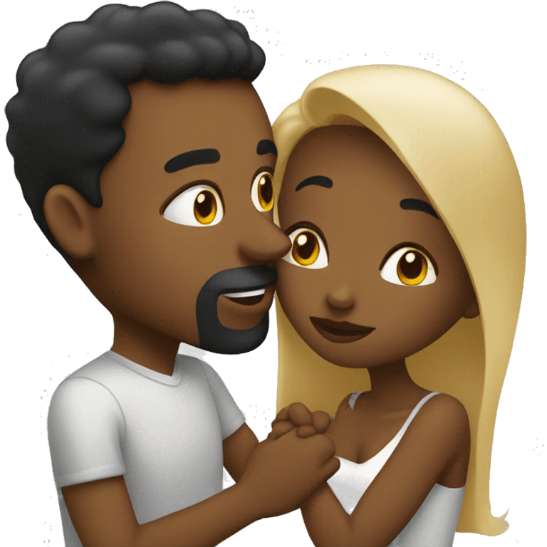 White Husband and Black wife kissing emoji