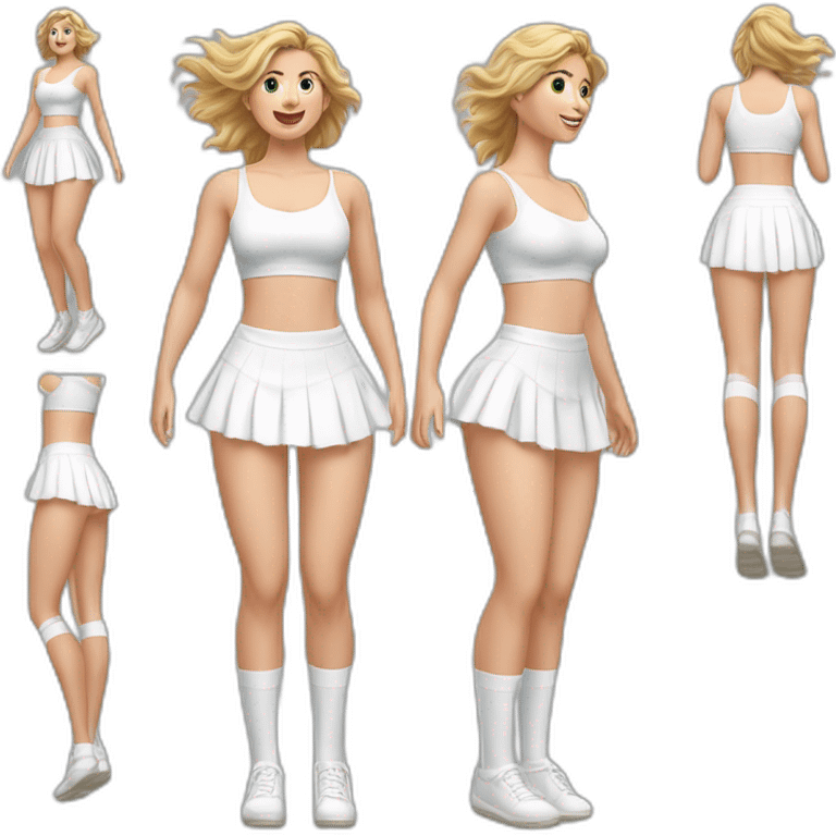 hyperrealistic-full-body-caucasian-curvy-beauty-jumping-small white-skirt-back-and-front-views-strong-wind-knickers white socks emoji