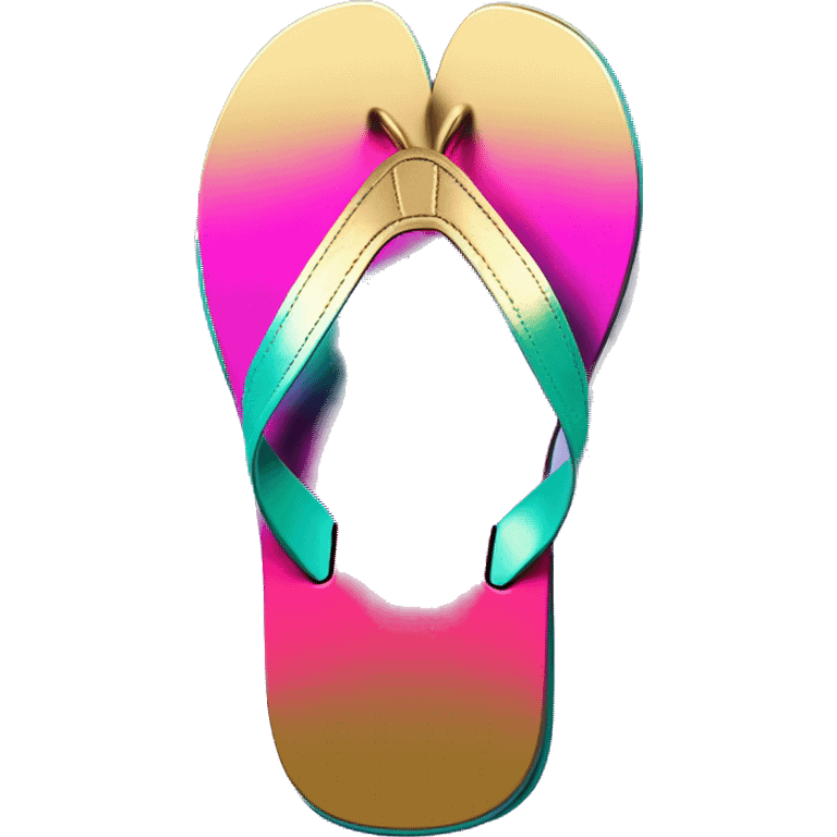 Realistic metallic gold ,hot pink and dark turquoise gradient pair of summer flip flops isolated. emoji