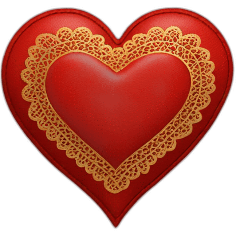 Red leather heart with gold lace border emoji