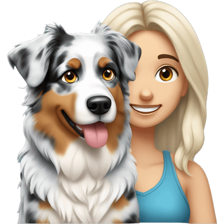 Blue merle Australian shepherd dog with blonde girl owner emoji