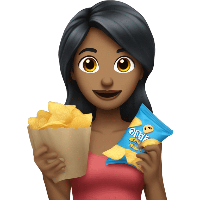 blue and black hair white skin woman eating potato chips  emoji